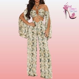NWT Tropical Print Off-Shoulder Jumpsuit